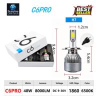 Phares LED de voiture SunRise C6PRO H7 12V 48W 8000LM 6500K IP68 Étanche Haute Luminosité Plug-and-Play Adaptation Universelle CE