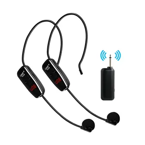 U12FS One for Two Head Wear Wireless Microphone, UHF Low-power Wireless Frequency Conversion Technology with Digital Screen