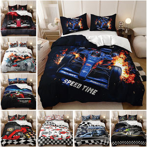 काले और सफेद झंडा लाल रेसिंग कार प्रिंट बच्चों के कमरे में एकल बिस्तर बिस्तर सेट बेडरूम डवेट कवर सेट - Product Image 3