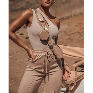 Body côtelé asymétrique à une épaule <span class=keywords><strong>pour</strong></span> femme, sans manches, coupe ajustée, couleur unie, extensible, style débardeur, <span class=keywords><strong>pour</strong></span> l'été, le streetwear, le quotidien et comme haut basique - Product Image 2