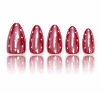 H003-7 Kaixin Faux Ongles Courts Amande à Coller Rouge Bordeaux à Pois Blancs Brillants – Vente en Gros