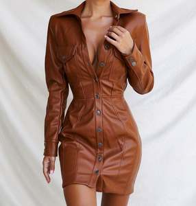2021 New Arrival Ladies Thick PU <strong>Blazer</strong> Women Sexy PU <strong>Leather</strong> Brown Long <strong>Jacket</strong> - Product Image 1