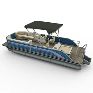 カナダで人気の7.6m25ftアルミニウムウォータースポットトリトンファミリーレクリエーションパーティーポンツーンボート、サンベッド付き販売