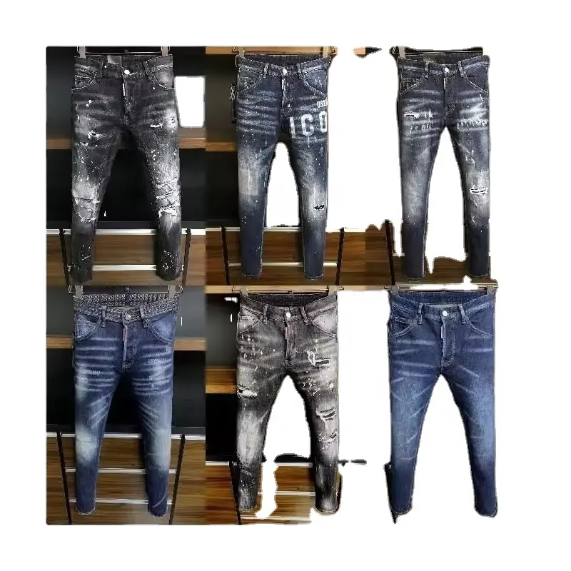 Celana Jeans pria robek, pakaian pria mode Vintage jalanan Slim Fit kustom merek ungu 2024