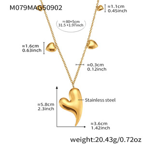 June Women's Stainless Steel <strong>Statement</strong> <strong>Necklace</strong> Heart-Shaped Multi-Pendant Long Chain Gold-Color Plated Trendy Anniversary - Product Image 5