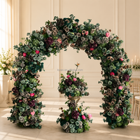 Arche de fleurs artificielles de luxe bordeaux pour décoration de mariage, rangée de roses bordeaux en soie pour toile de fond florale personnalisée