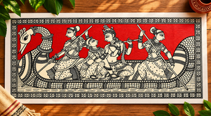 Une œuvre d'art traditionnelle Pattachitra d'Odisha, en Inde, représentant la scène divine de Radha Krishna Naukavihar. - Product Image 4
