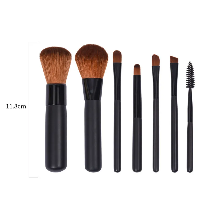High Quality Private Label Black Synthetic hair 7pcs Travel Mini Makeup Brush Set with Bag Custom Logo Free Samples