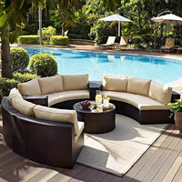 Conjunto de Muebles de Jardín de Mimbre Sintético en Forma de Media Luna para Exteriores, Sofá de Mimbre Sintético Semicircular, Muebles de Jardín de Mimbre