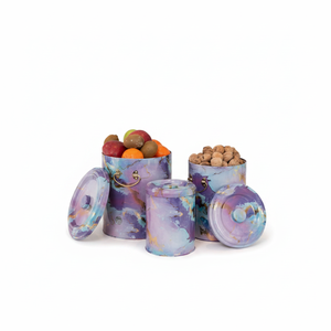 Triple Metal Bin <b>Set</b> for Potato Onion and Garlic (3 Pcs) Pink and Gold Marble Texture Liquid Purple Design - Product Image 2