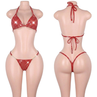 Ensemble de bikinis deux pièces attrayant à pois et paillettes, avec soutien-gorge et string à lacets, dos ouvert, pour adultes, style 'Bottle Girl' et Rave