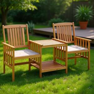 Ensemble bistrot en bois d'acacia massif 2 places, mobilier de jardin durable, style traditionnel extérieur - Product Image 2