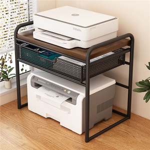 Support d'imprimante minimaliste pour bureau, organisateur de bureau à double niveau avec panier pour imprimante, copieur et fournitures - Product Image 5