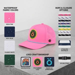Casquette de baseball personnalisée 5 panneaux en polyester imperméable avec trous découpés au laser, casquette de sport perforée pour le golf, design avec corde et logo patch - Product Image 5
