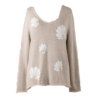 Pull à col en V personnalisé, tricoté à la main, pull de luxe de créateur, pull en coton de la côte ouest, pull aux motifs de coquillages