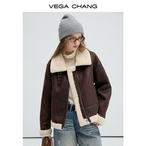 Женское короткое пальто из меха VEGA CHANG, 2025 утепленное флисовое пальто на осень/зиму - Product Image 4