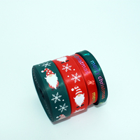 Ruban de Noël décoratif en polyester imprimé bonhomme de neige et sapin, double face, largeur personnalisable, vente en gros
