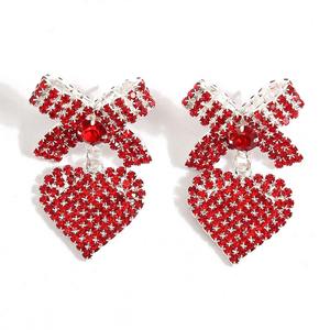 Popular <b>Red</b> Rhinestone Heart Pendant Stud <b>Earrings</b> for Women Versatile Design Sparkling Drop Fashionable Personality Jewelry - Product Image 4