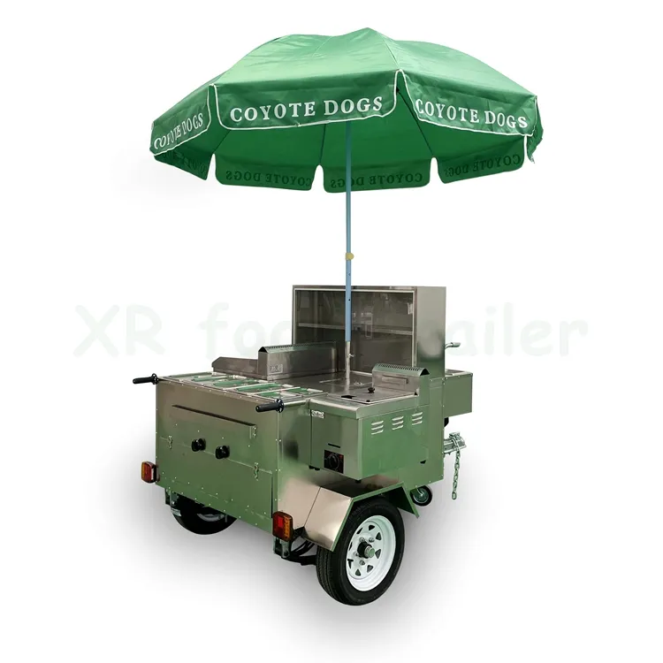 Supporto per carrello a spinta per hot dog con consegna rapida con friggitrice in vendita
