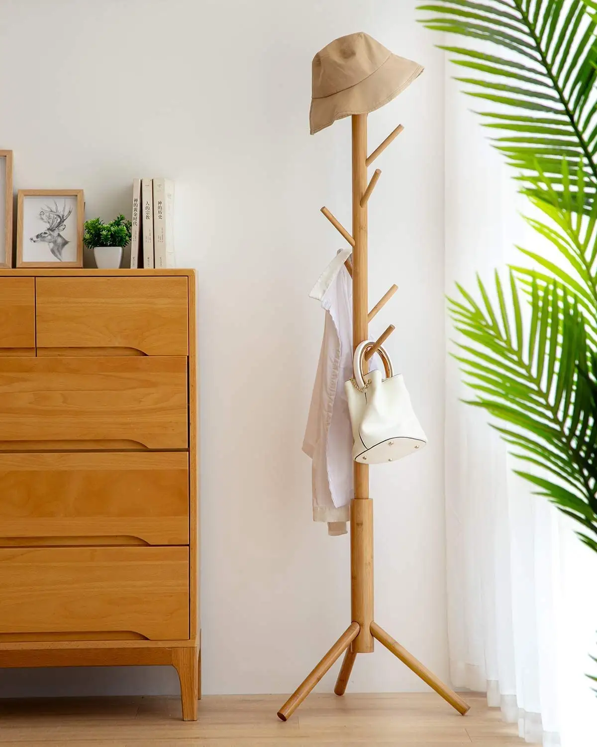 Easy Assemble freestanding Bamboo Coat Stand Tree For Living Room