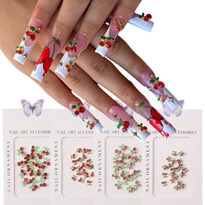 TSZS-Amuletos de Metal 3D para uñas de cerezas, diamantes de imitación rojos y rosas, joyería para uñas, venta al por mayor - Product Image 1