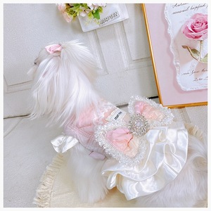 Vestido Acolchado Maltese con Lazo Grande, Ropa Linda para Mascotas, para Perros Pequeños, Poliéster, Color Sólido, Falda para las Cuatro Estaciones - Product Image 4