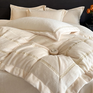 Lenzuola da <span class=keywords><strong>letto</strong></span> in stile invernale con ricamo grande Patchwork in lana di latte spessa, <span class=keywords><strong>federe</strong></span>, set di copripiumino - Product Image 5