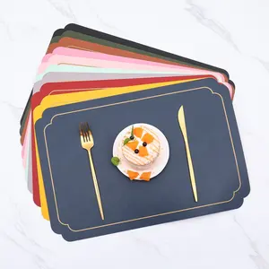 Amerikan Modern stil isıya dayanıklı çift taraflı PU deri masa paspaslar kahvaltı Placemats için yemek masası lüks Modern