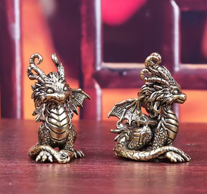Ornement en bronze antique, statue de <span class=keywords><strong>dragon</strong></span> animal mythique chinois, figurines en cuivre, miniatures, presse-papiers en laiton, collection - Product Image 1
