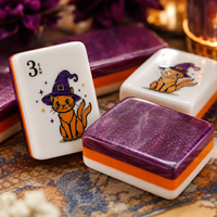 Coffret Cadeau Mahjong Halloween, Tuiles Acryliques Scintillantes à 3 Couches avec Support, Dés, Jetons et Carte de Score 2026, Soirée de Jeu Horreur