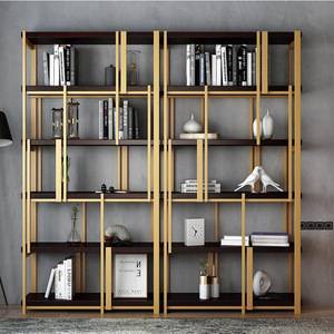 Sang Trọng Hiện Đại Thép Không Gỉ Tường Kệ Sách Hiển Thị Tủ Vàng Lưu Trữ Giá Rắn Gỗ Phòng Khách Kim Loại Góc Tủ Sách - Product Image 6