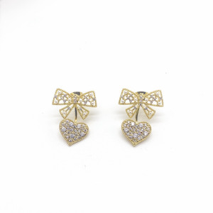 Nyuu Bowknot Heart <b>Stud</b> Earrings Gold Zircon <b>Silver</b> Post Women Fashion Jewelry Gift - Product Image 5