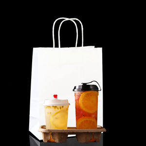 Sac en papier kraft blanc pour boissons, café à emporter, porte-gobelets simple ou double, sac en papier portable, support pour quatre gobelets - Product Image 4