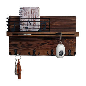 Wooden Entryway Key And Sunglasses <b>Shelf</b> 30X18Cm <b>Wall</b> <b>Mounted</b> Storage Rack With Hooks For Home Organization - Product Image 5