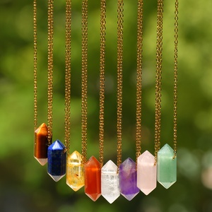 Colar de Pedra Natural com Coluna Hexagonal de Ponta Dupla, Ferramenta de Energia de Cristal com 6 Facetas, Cordão Ajustável Unissex - Product Image 1