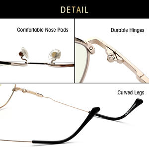 Nouvelles lunettes anti-lumière bleue en métal à monture complète, monture géométrique unisexe 50019 pour adultes, toutes formes de visage - Product Image 2