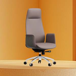 Modern Brown Simple Leather Swivel <b>Chair</b> <b>with</b> Reinforced Steel Frame Pre-Shaped Sponge Seat Headrest Silent <b>Wheels</b> - Product Image 6