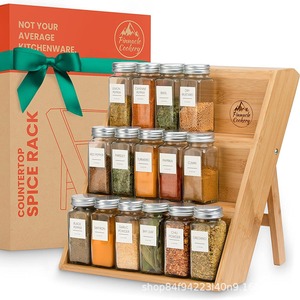 Estante de especias de madera Pinnacle Cookery de 3 niveles, organizador de encimera para especias, café y té - Product Image 1