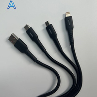 Kabel pengisi daya tablet, 1.2M 3 in 1 USB-A ke mikro tipe-c 8-PIN jalinan PVC lampu LED, kabel pengisi daya kawat