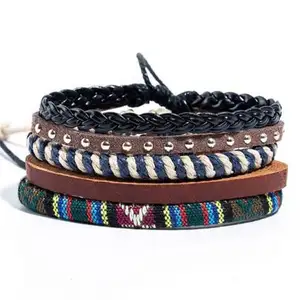88 Bracelet en cuir multi-couches tendance Bijoux pour hommes Bracelet de tissage classique vintage Ensemble de bracelets et bracelets 89