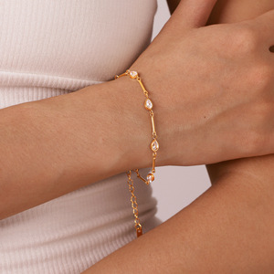 Bracelet chaîne minimaliste en zircon goutte d'eau, anti-décoloration, poli, ton or 18 carats, en acier inoxydable, accessoires quotidiens pour femmes - Product Image 3