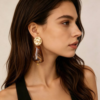 Boucles d'oreilles géométriques en résine effet teinture, style luxe léger, motif martelé rond, qualité supérieure