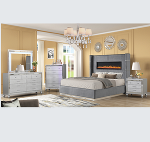 Modern Home Wooden King 5-Piece Bedroom Set with Ambient Lighting in Wood Finish - Product Image 1