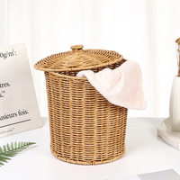 Panier de rangement en plastique tressé style rotin, grand panier à linge, organisateur de vêtements, bac de rangement pour salon et table basse avec couvercle