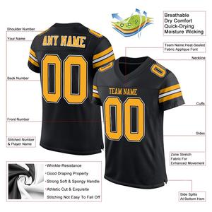 Custom <b>Black</b> Gold-<b>White</b> Classic Style Mesh Authentic <b>Football</b> Jersey - Product Image 2