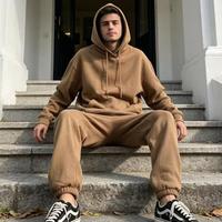 Setelan Hoodie dan Celana Panjang Gaya Amerika, Model Longgar, Pesanan Khusus