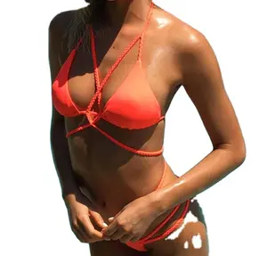 Mais recente Sexy Biquínis Feminino Micro Folds Swimwear Mulheres High Cut Bikini Set String Terno De Natação Mulheres Swimsuit Branco Coreano W5T