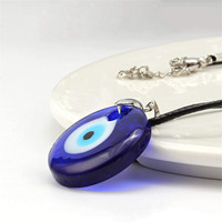 Collier en alliage pour homme avec perles en cordon ciré, pendentif cœur rond, breloque pour couple, pendentif œil porte-bonheur en forme de larme
