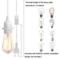 Câble d'alimentation EU de 1,8 m, cordon E26 E27, support de lampe à dents pleines avec interrupteur pour ampoules LED suspendues, luminaire suspendu EU