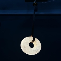 Suspension LED Circulaire Moderne de Luxe en Laiton avec Abat-jour en Alabâtre, Anneau en Onyx Naturel et Sangle en Cuir Véritable, Économe en Énergie 2700K
